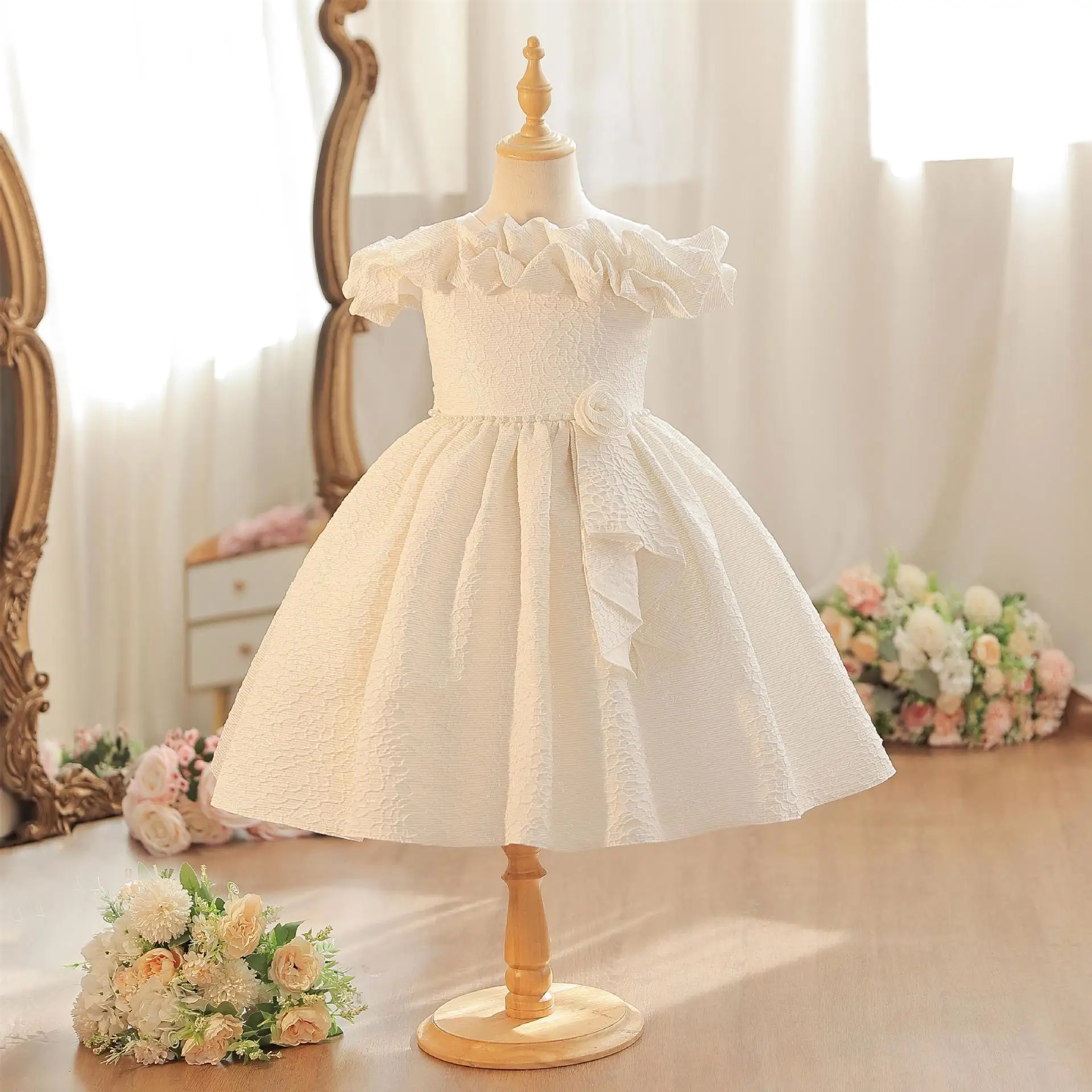 HETISO Baby Girl Princess Flower Dress Kids Teens Child Party Pageant Birthday Ball Gown For School Holiday 1-6 Years