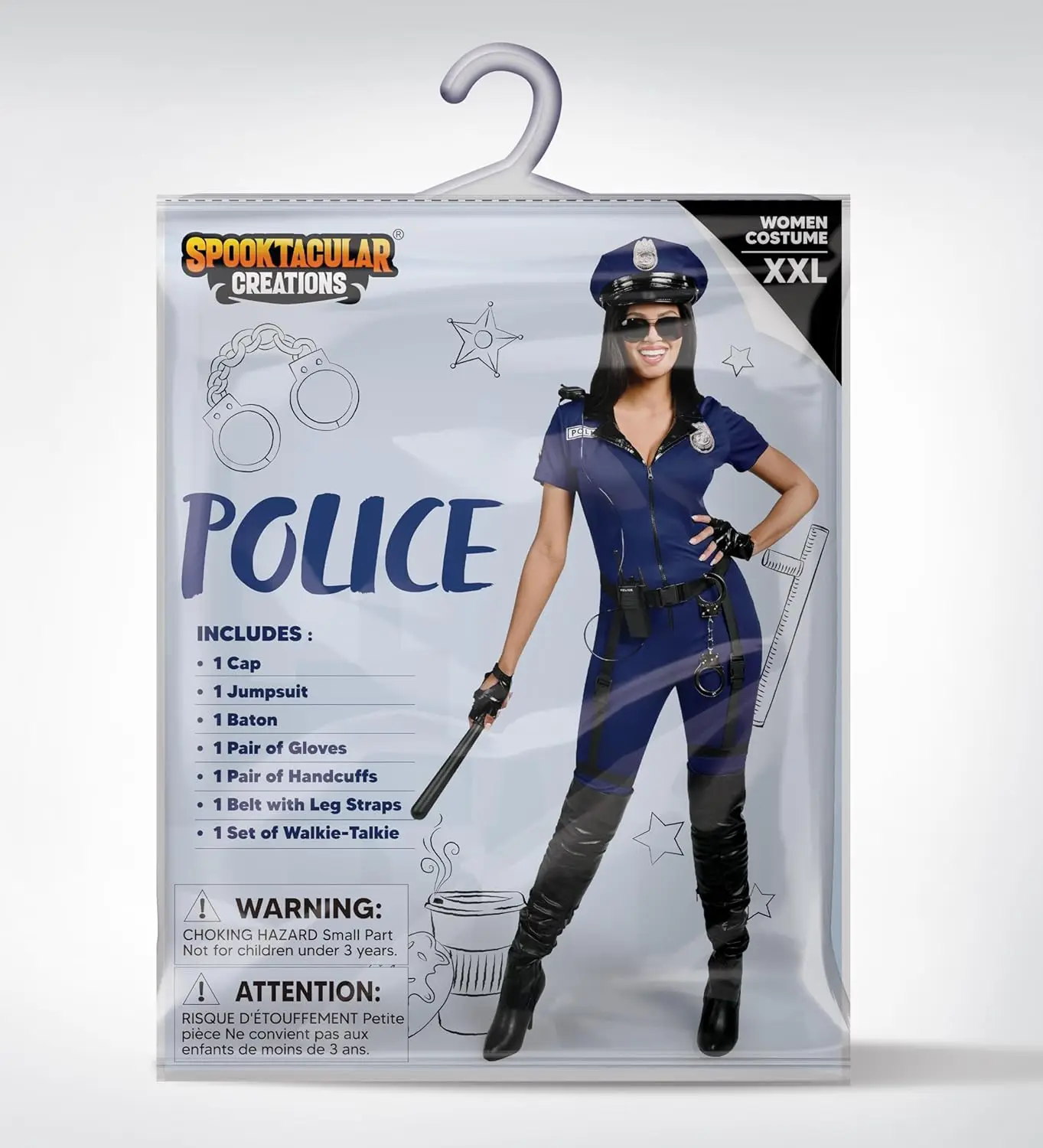 Conjunto de fantasia de polícia feminina JOYFY, macacão adulto de fantasia de Halloween para festa de cosplay de Halloween