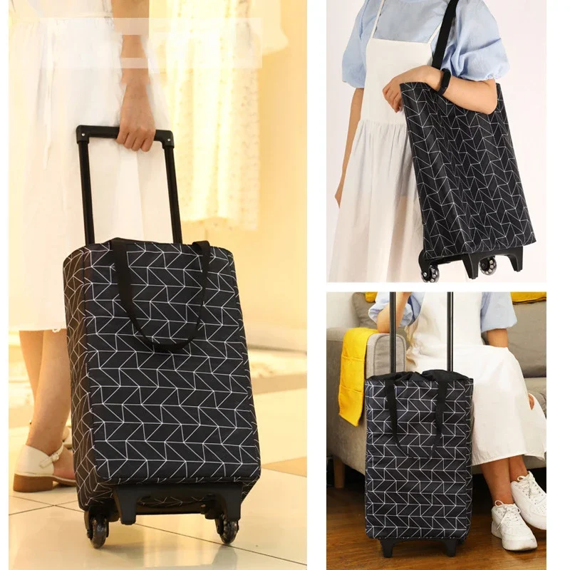 Wheels With Bags Women's Organizer Food Fruit Pull Cart Storage Big Shopping Bag Vegetable Folding Portable Bag Trolley Shopping