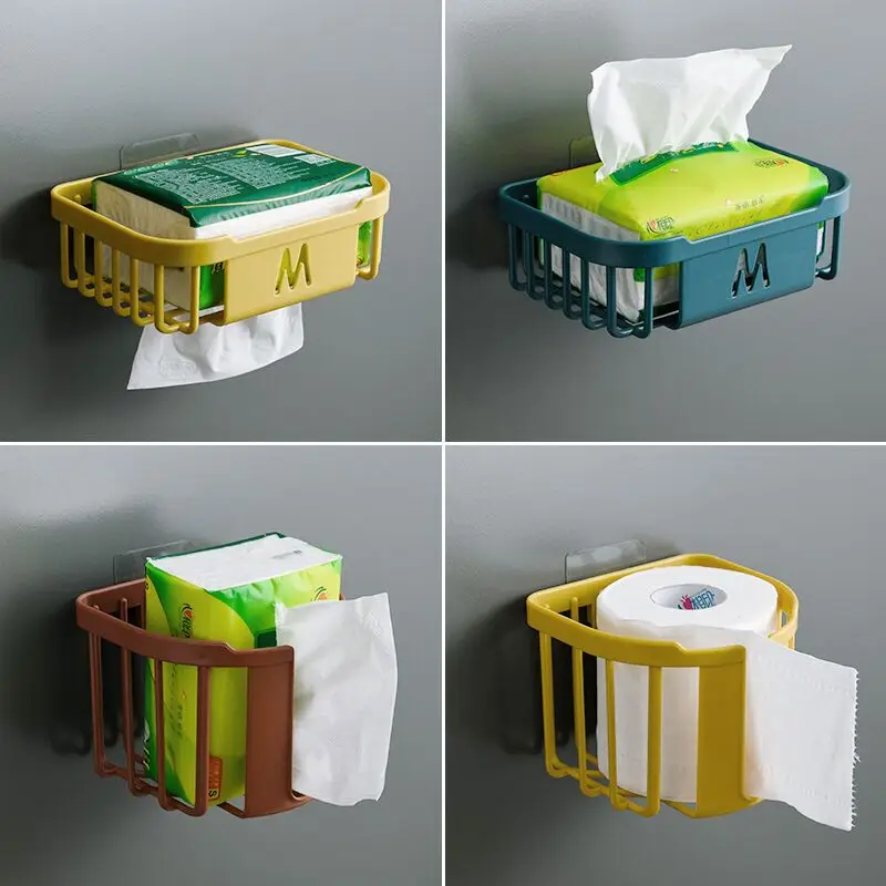 

Punch-Free Toilet Paper Shelf Bathroom Kitchen Tissue Box Wall-Mounted Sticky Paper Storage Box Toilet Paper Holder Roll Paper