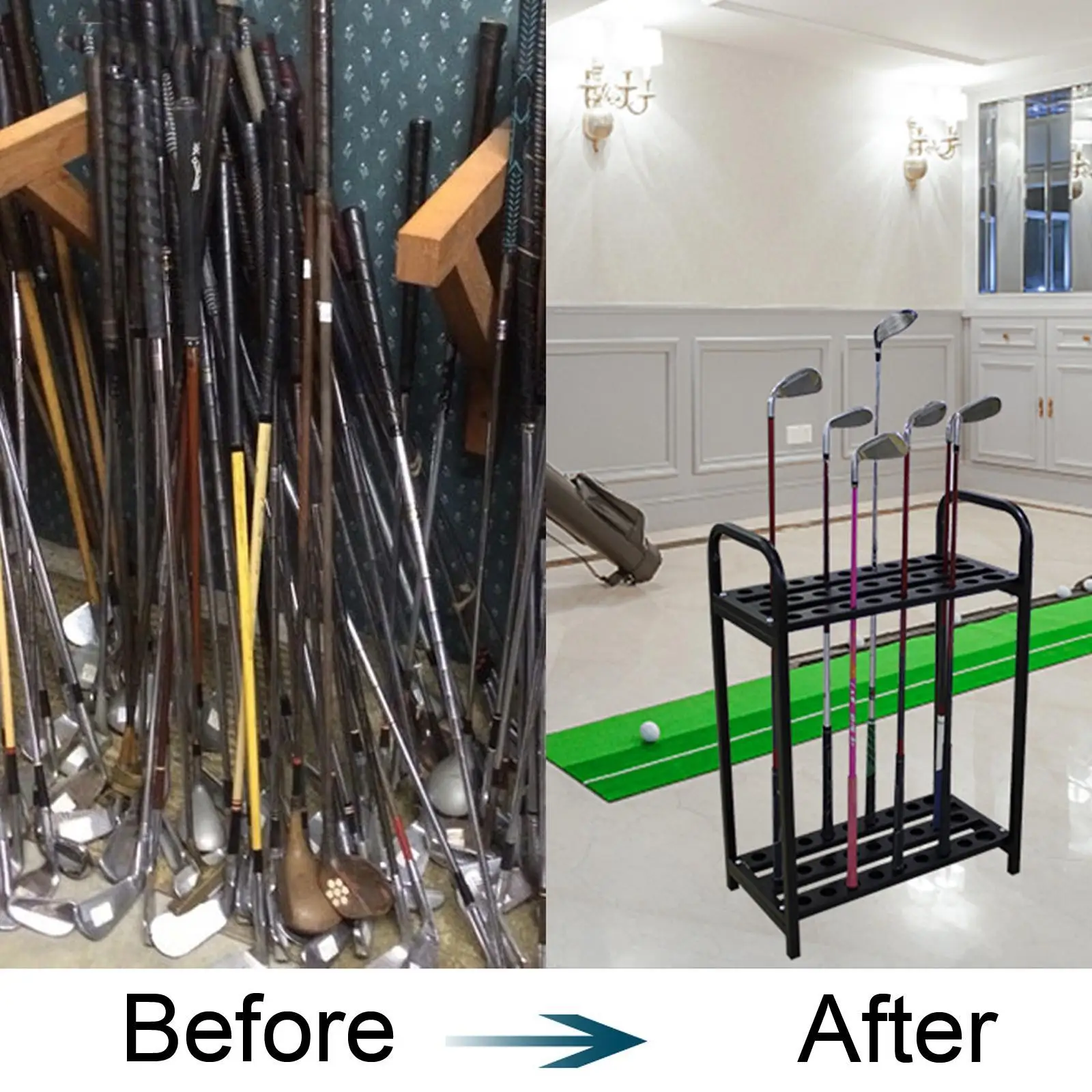 

Стойка для гольф-клюшек на 27 отверстий, портативная подставка для гольф-клюшек, органайзер для гольф-клюшек для использования в помещении, для тренировок на гольф-поле, для подвала