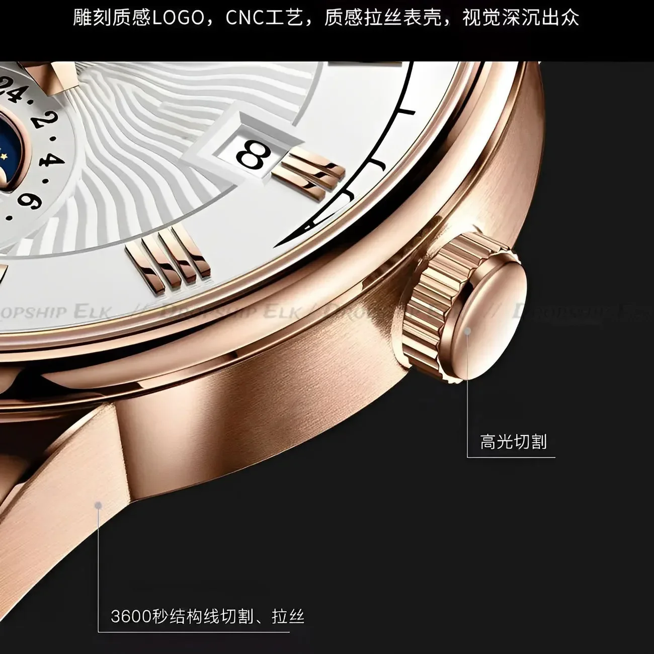 Luxury Man Watch Leather Chronograph Date Men\'s Phase of The Moon Timing Business Luminous Quartz Watch Relojes Relógios
