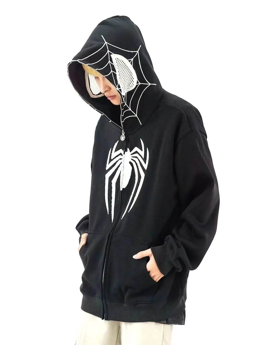 Oversized Y2k Spider Hoodies Men Streetwear Autumn Winter Jackets Plush Embroidery Women Sweatshirt Unisex Kakazzy Hoddies