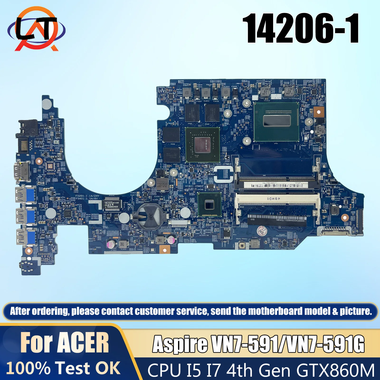 

14206-1 For Acer Aspire VN7-591 VN7-591G Laptop Motherboard With i5 i7 4th Gen CPU GTX860M 448.02W02.0011 NB.MUY11.002