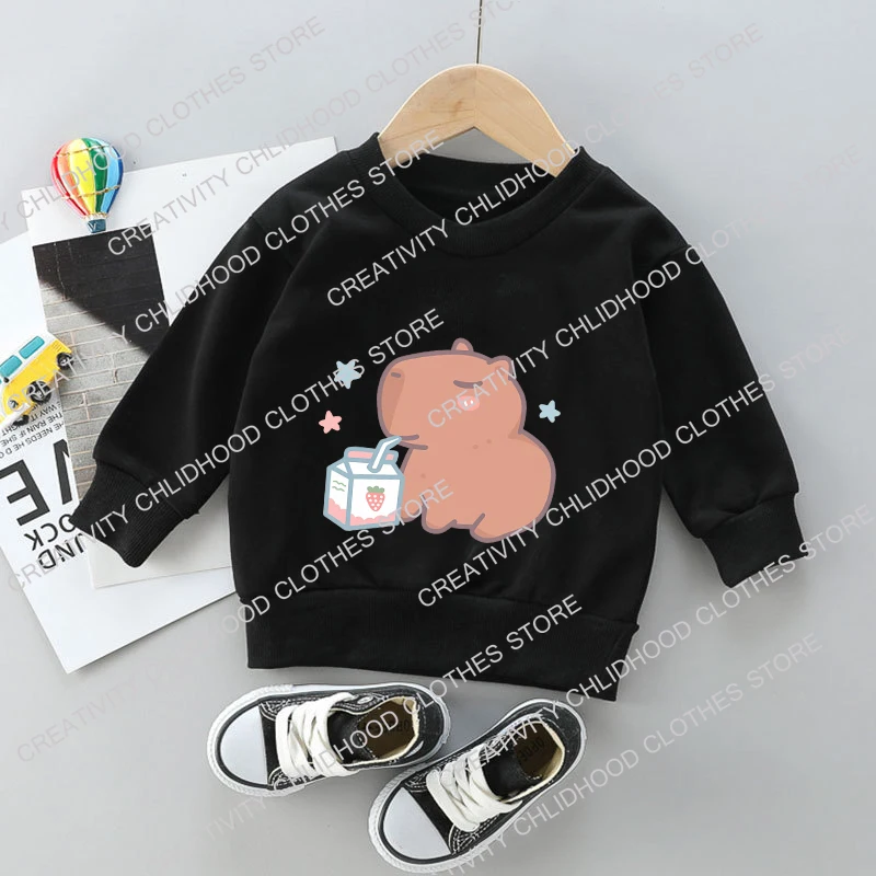 Capybara Kid Sweatshirts Pullover Children Clothing Cartoons Anime Casual Clothes Kids Girl Boy Kawaii Fashion Tops Sweatshirt