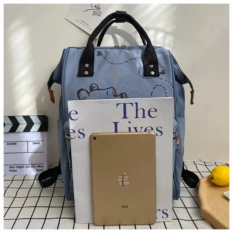 ديزني حقيبة الأم الجديدة أزياء الكرتون طباعة سعة كبيرة حقيبة الأم والطفل حقيبة ظهر للحفاضات زجاجة مقاومة للماء