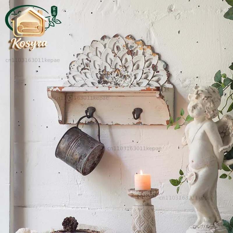 French romantic wall carved shelf entrance entrance hollow hanging shelf bed and breakfast wall coat rack decoration