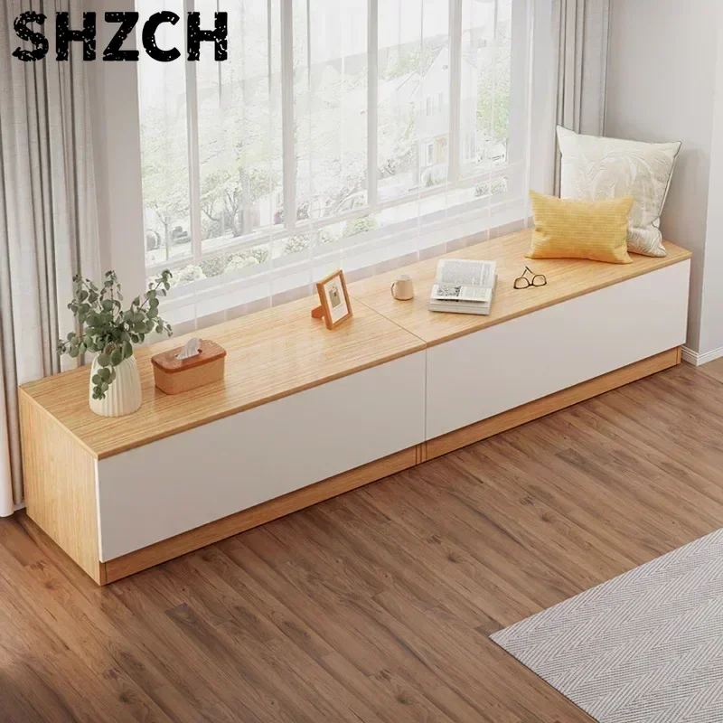Ins Multifunctional Storage Cabinet Bay Window Cabinet Can Sit Long Shelves Furniture for Bedroom Tatami Wood Bookcases