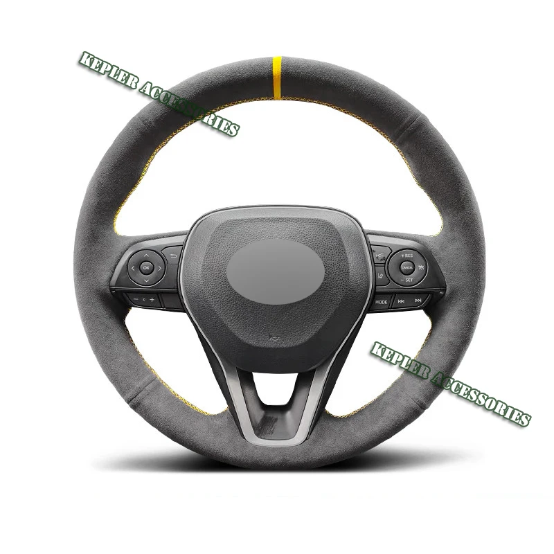 Genuine Leather Yellow Thread Hand Sew Steering Wheel Cover for Alcantera Car Accessories for Toyota Corolla RAV4 Camry Avalon