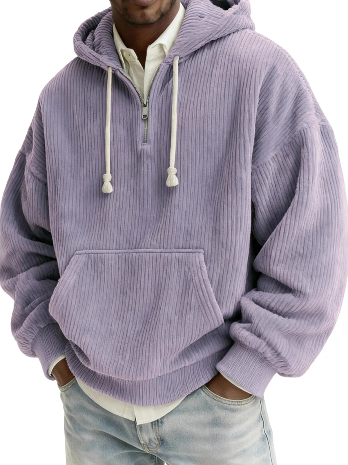 

Loose Men's Hooded Zipper Pullover Sweatshirt Breathable High Elasticity Polyester Fiber Long Sleeve Cleanfit Style Color