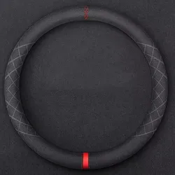 Car Steering Wheel Covers Cowhide Suede Steering Wheel Cover Wrap Universal 37-38cm Breathable Steering Covers Car Accessories