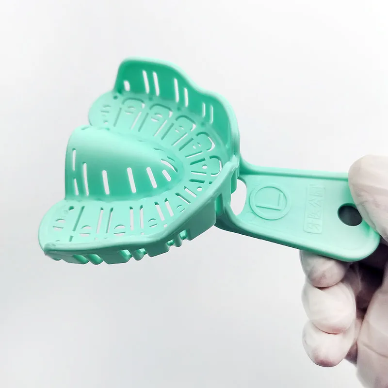 3 Pairs Dental Implant Tray Green Full Mouth Removable Partial Mold Tray Easy To Fold Baffle Plastic Dentist Tool Material S/M/L