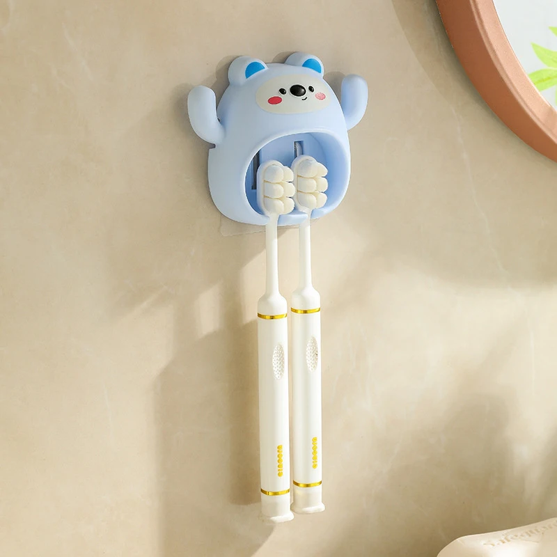 Cartoon Toothbrush Storage Holder Cute Animal Wall Mount Hooks With Wall Suction Cup Bathroom Decoration Rack Gift For Kids
