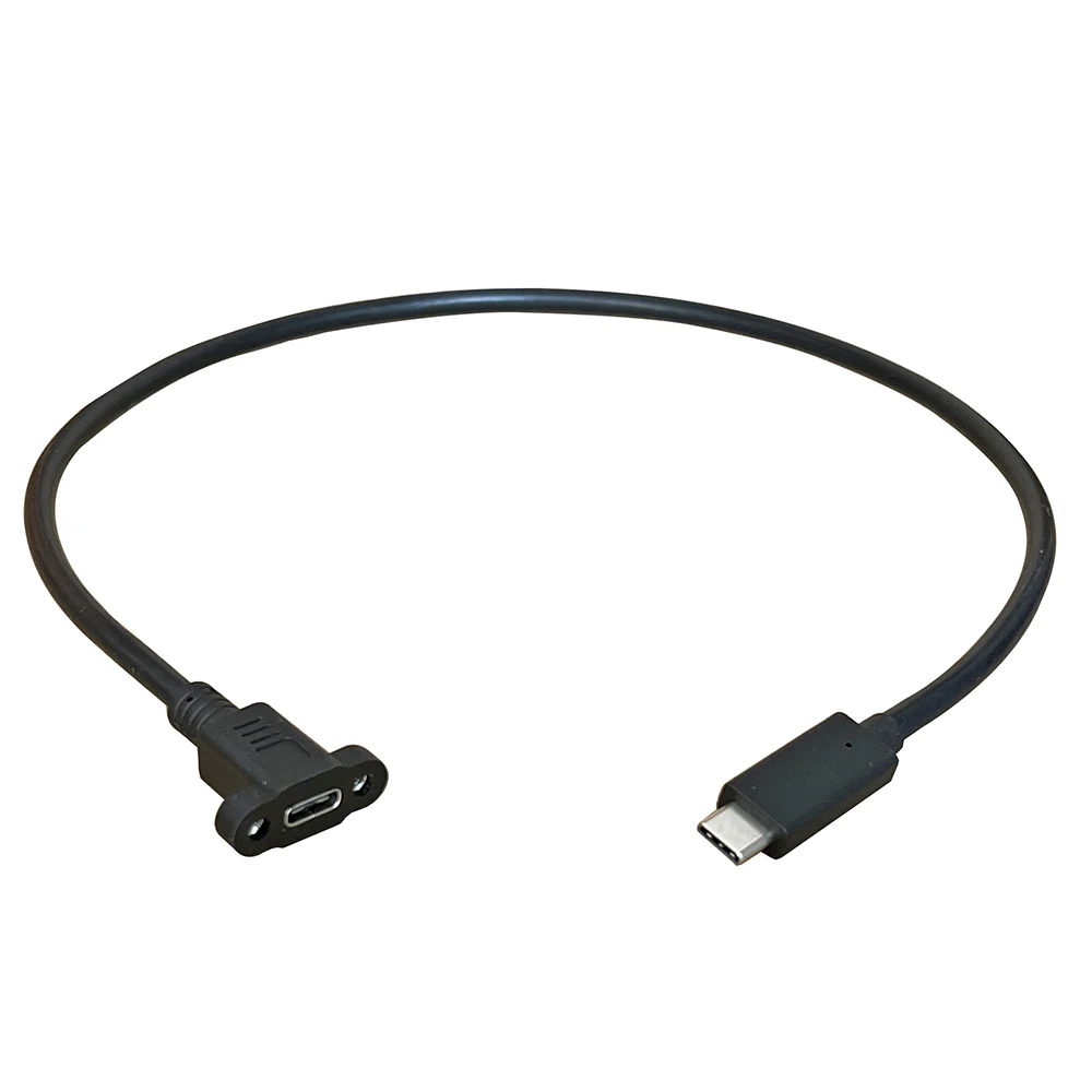 Cable de extensión de carga USB 2,0 tipo C, Cable de datos macho a hembra tipo C de 90 grados con orificio de tornillo de montaje en Panel