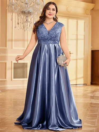 Vestido de noche sin mangas de satén de lujo de talla grande, elegante vestido largo con empalme de lentejuelas, corte en A, vestidos formales de cóctel para fiesta de boda