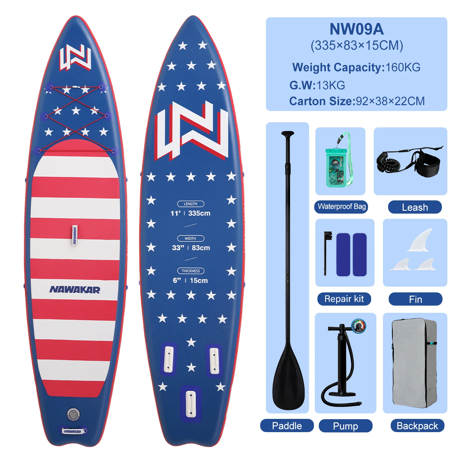 

Nawakar Inflatable Paddle Board 335x83x15cm Stand Up Paddling Board SUP Waterproof urfboard Surf Sup Board with SUP Accessories