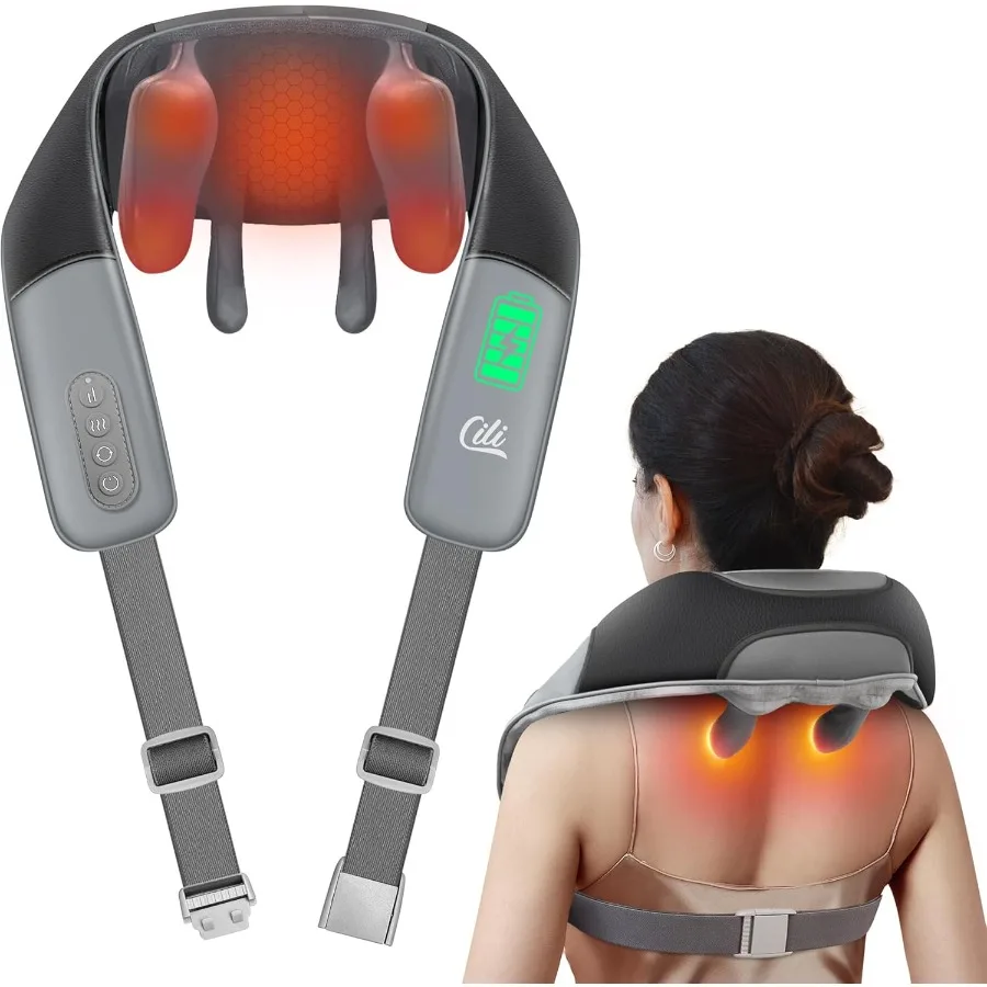 

Cordless Neck Massager with Heat 4D Shiatsu Shoulder Back Deep Tissue Massage Pillow for Home and Travel Use Wider Massage Head