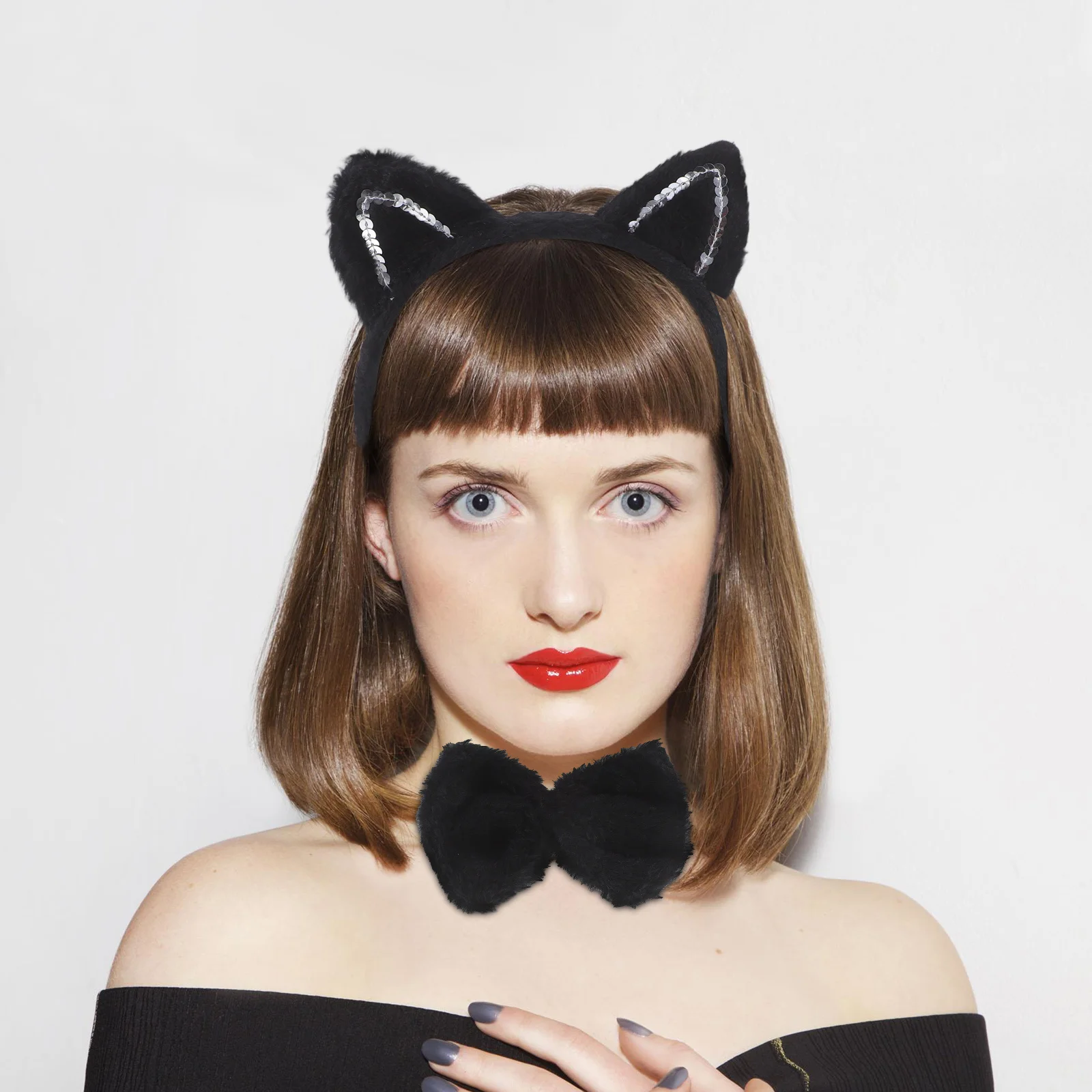 1 set Kat Oren Hoofdband Staart Vlinderdas Set Zacht Halloween Cosplay Party Accessoire Voor Kinderen Volwassenen Harig Kostuum Kit