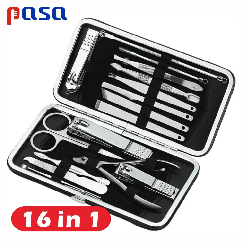 

16 in 1 Stainless Steel Nail Art Manicure Tools Set Nails Clipper Scissors Tweezer Knife Manicure Sets Stone Pattern Case