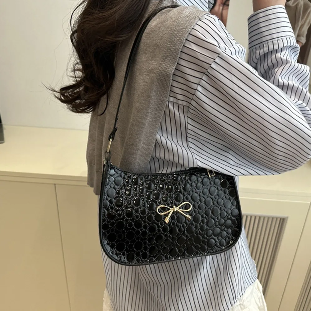 

Портативная элегантная сумка-тоут подмышками, однотонная сумка на плечо в корейском стиле с бантом, женская сумка из искусственной кожи для поездок на работу