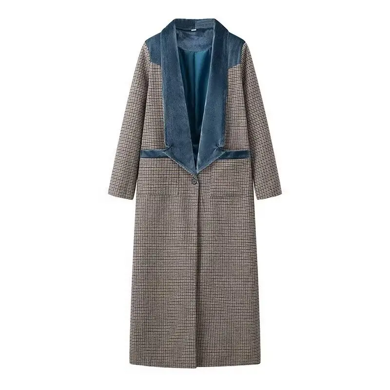 

Faionable Long Sve Woolen Plaid Coat Autumn New Arrival Ele Versatile Large Size Women's Outerwear Silk Material