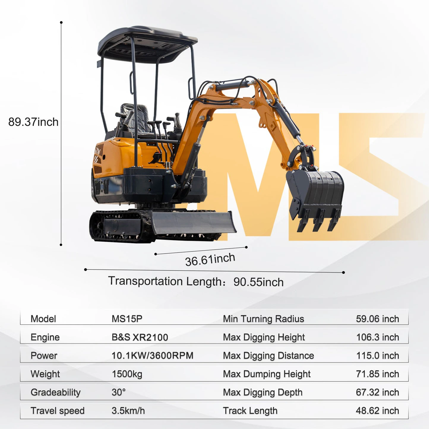 MMS 1.5 Tons Pro Mini Excavator Hydraulic Pilot Control Trencher Digger 13.5 HP B&S Egnine Crawler Digger Full Payment