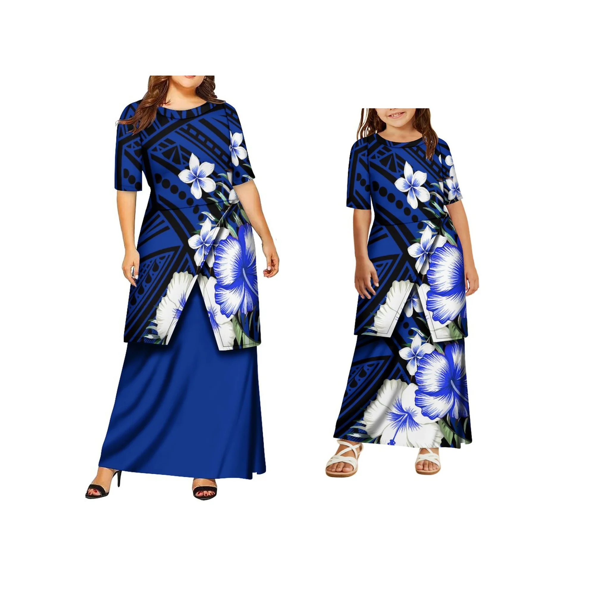 Polynesian Island Traditional Dress Mother and Daughter Elegant Puletasi Samoa Custom Clothing