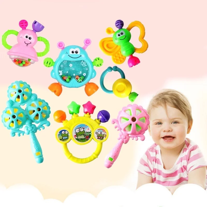 7 unids/set Color aleatorio plástico mano sacudiendo campana recién nacido sonajeros juguete mordedor infantil juguete niños agarrar campanas de mano Juguetes