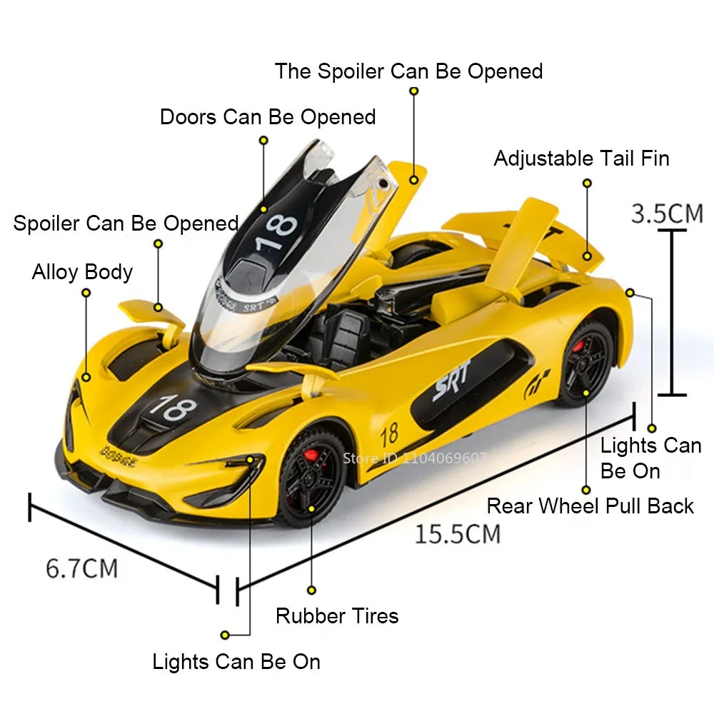 1:32 Hellcat Tomahawk modelo de coche deportivo juguetes aleación Diecast colección supercarros sonido luz puertas abiertas tirar hacia atrás para niños regalos