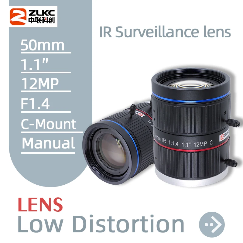 

ZLKC CCTV Lens 1.1 Inch with IR 50mm High Resolution 12MP Manual Iris F1.4 C Mount Lens Machine Vision for Surveillance Cameras