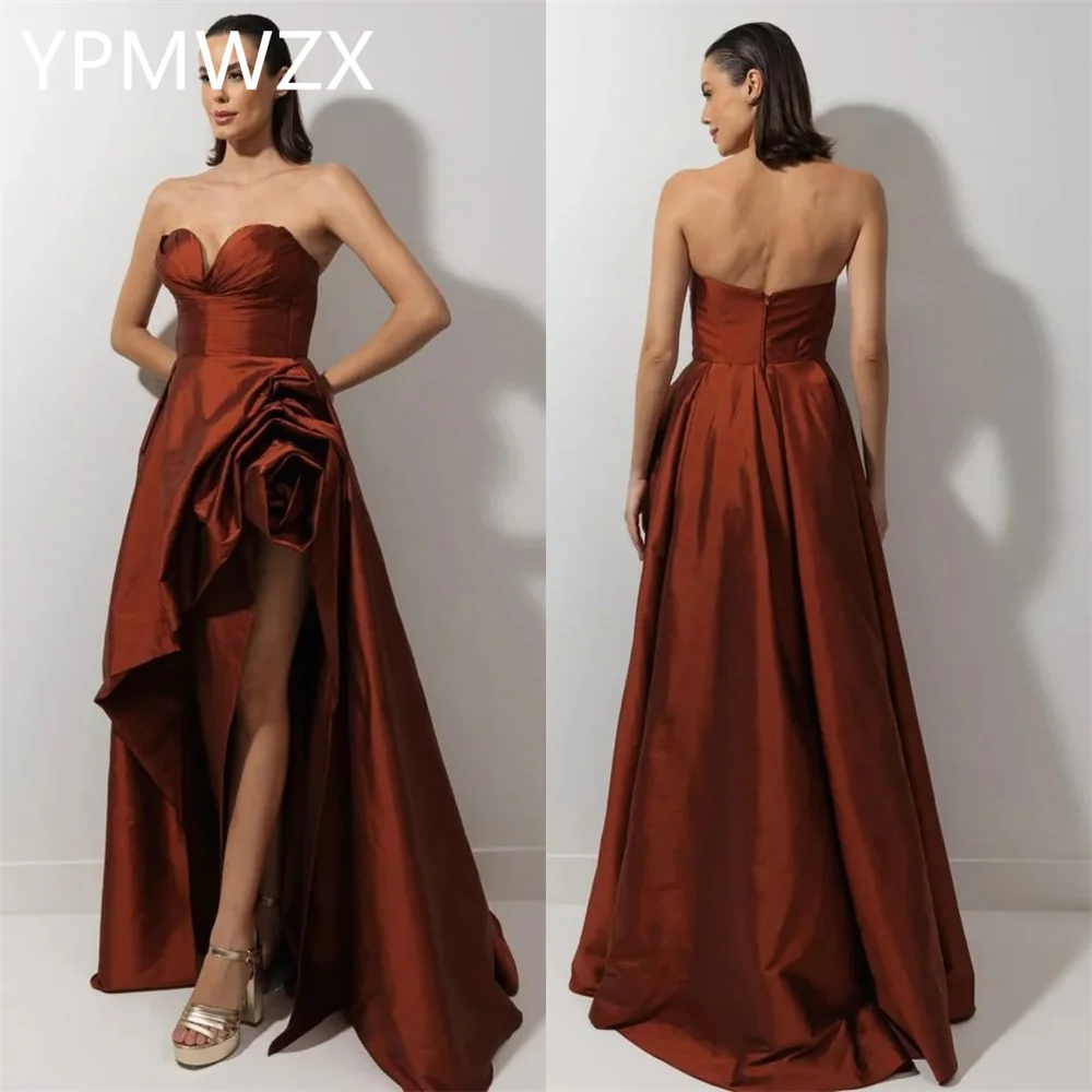 

Customized Evening Dress Party Occasion Formal Prom Gown YPMWZX Strapless A-line Floor Length Skirts Sleeveless Bespoke Oc