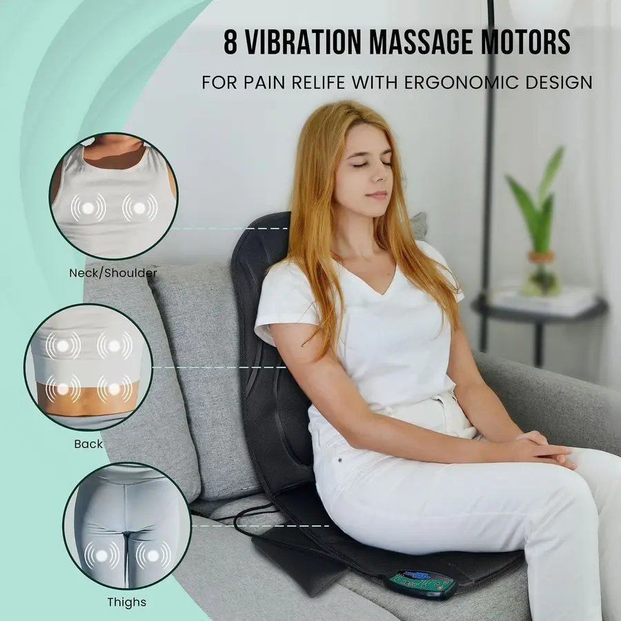 

Vibration Back Massager with Heat, Seat Massager with 8 Vibrating Motors amp 5 Modes, Chair Massager Cushion, Massage Pad for Ch
