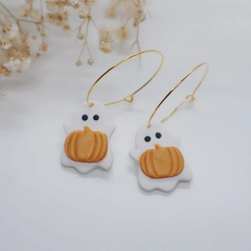 Halloween Earrings Pumpkin Ghost Earring for Women 2023 Thanksgiving Halloween Clay Pendant Earrings Holiday Jewelry Whoelsale