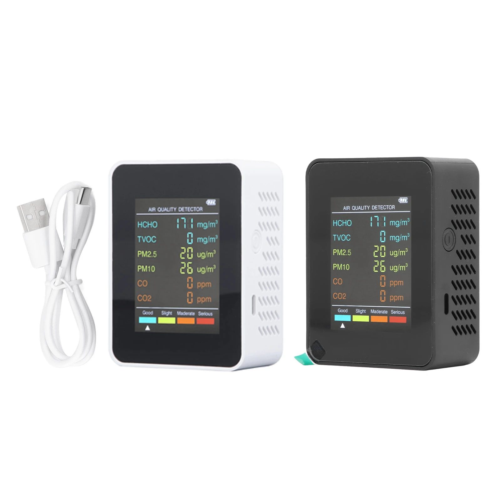 Air Monitor Air Quality Monitor Portable LCD Backlight Screen CO2 TVOC HCHO PM2.5 PM10 Detector with Alarm Air Quality Tester