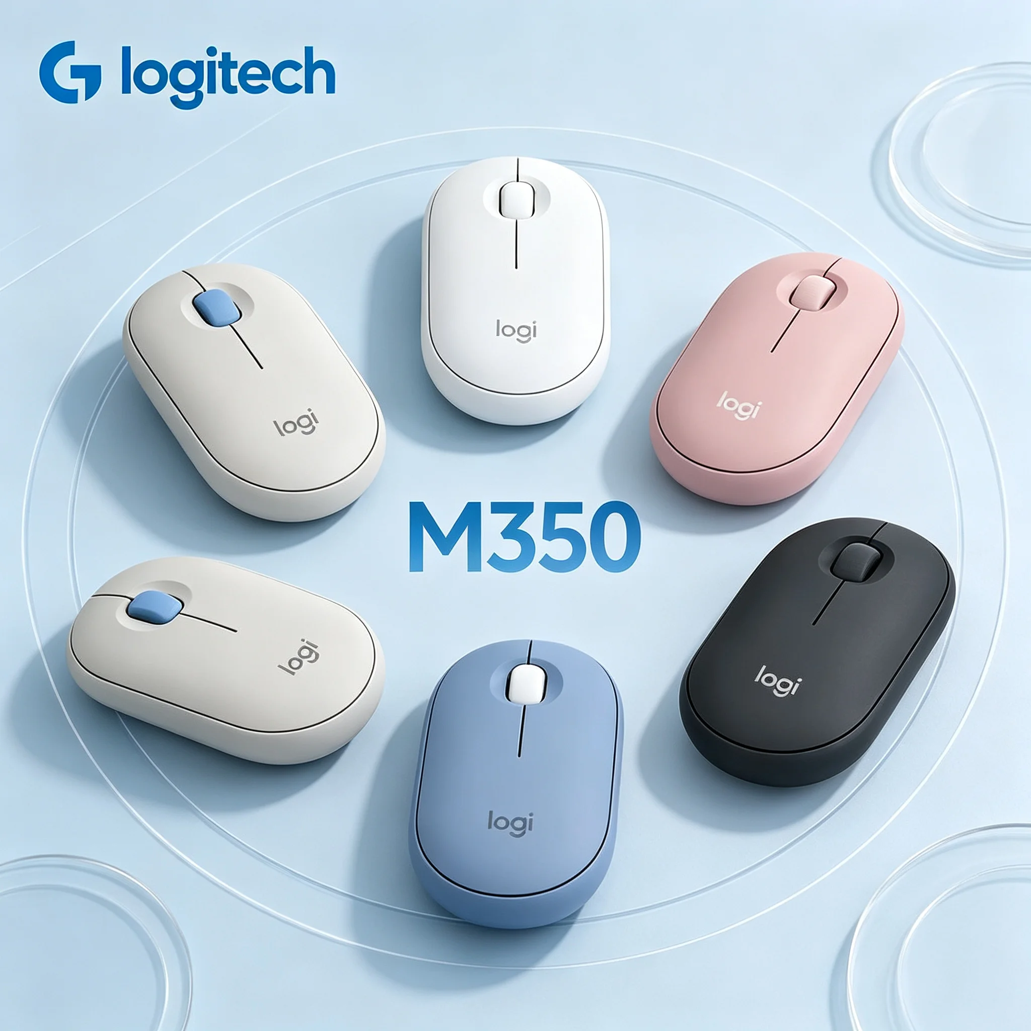 Logitech Pebble M350 Dual Mode Wireless Bluetooth 2.4G Silent Mice, Slim Fashion Office Mouse, 18 Months Battery For Laptop Tabl