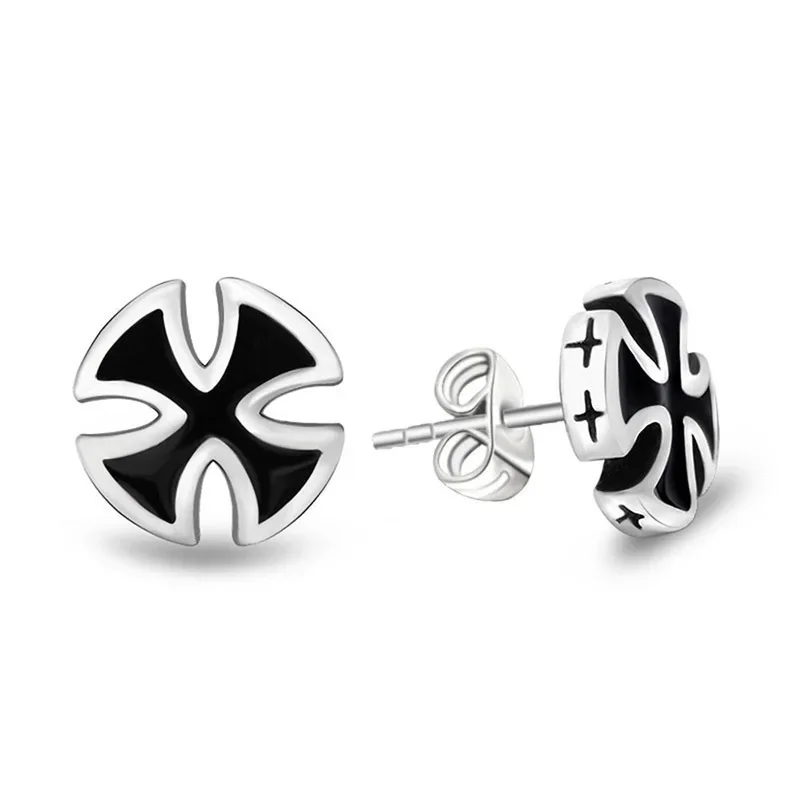 Retro Gothic Templar Iron Cross Earrings Men\'s Hypoallergenic Earrings Punk Trend Ethnic Style Alternative Jewelry