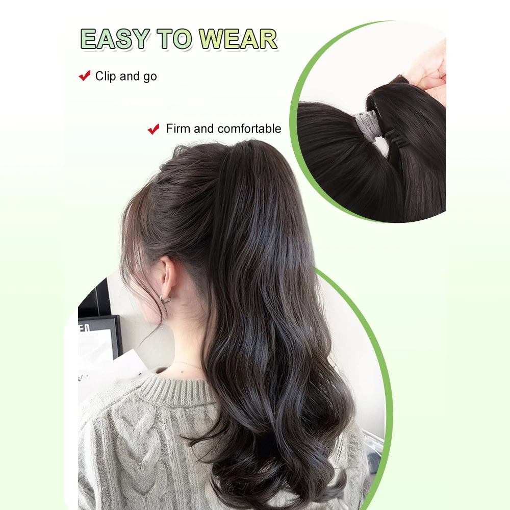 Extensión de cola de caballo con Clip de garra, Peluca de cola de caballo ondulada de Asia, cabello falso sintético rizado, piezas de cabello marrón para mujeres, uso diario