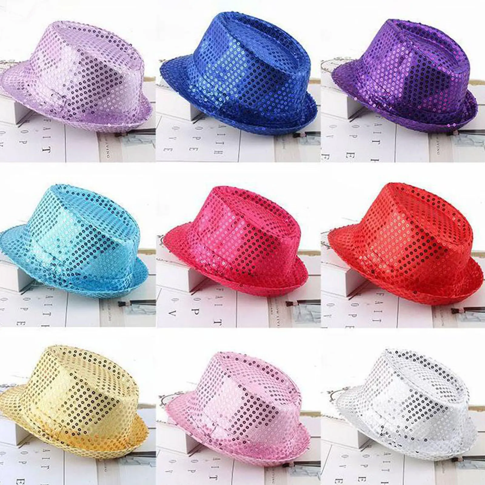 12 Colors Jazz Hat  Men Women Sequins Decorated Stage Dance Performance Party Holiday Hat