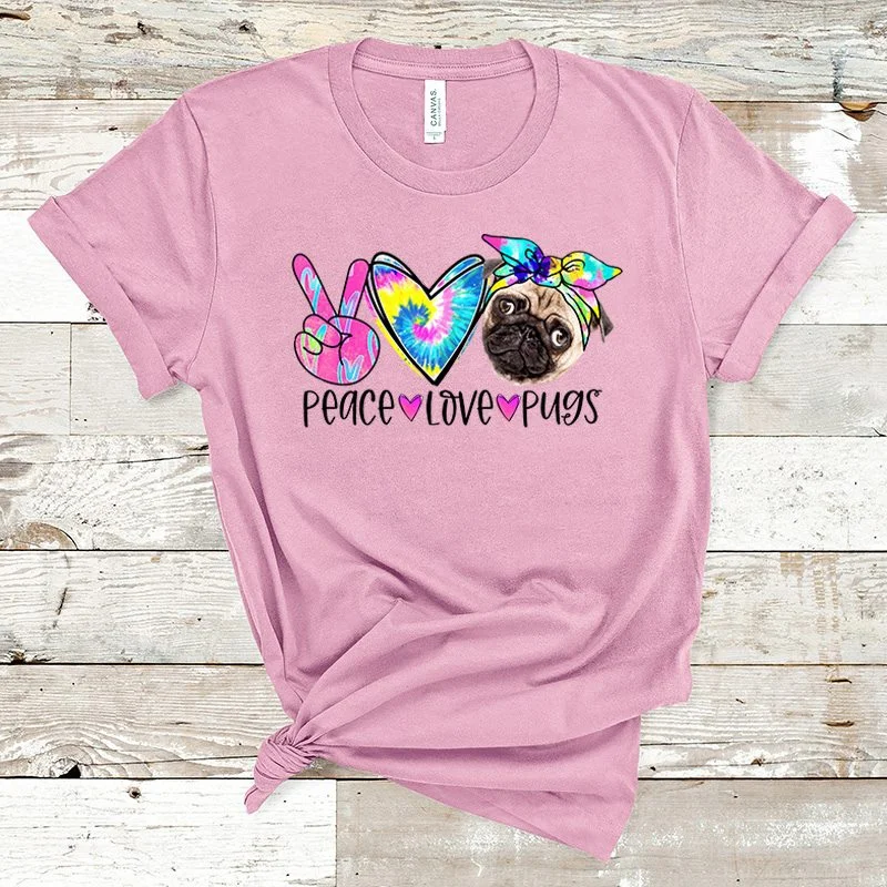 Peace Love Pugs Printing T Shirt Harajuku Women Summer Short-Sleeve T-Shirt