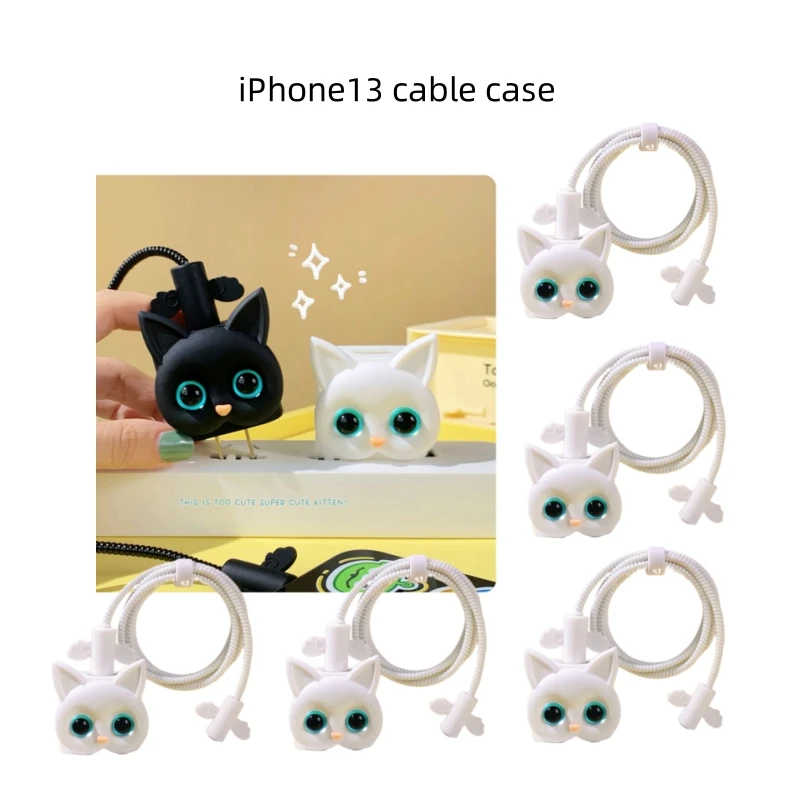 1pcs Yan Value off the charts Suitable Data  Charging Head Protective Cover Cartoon Cute Cat Modeling Protective Cover