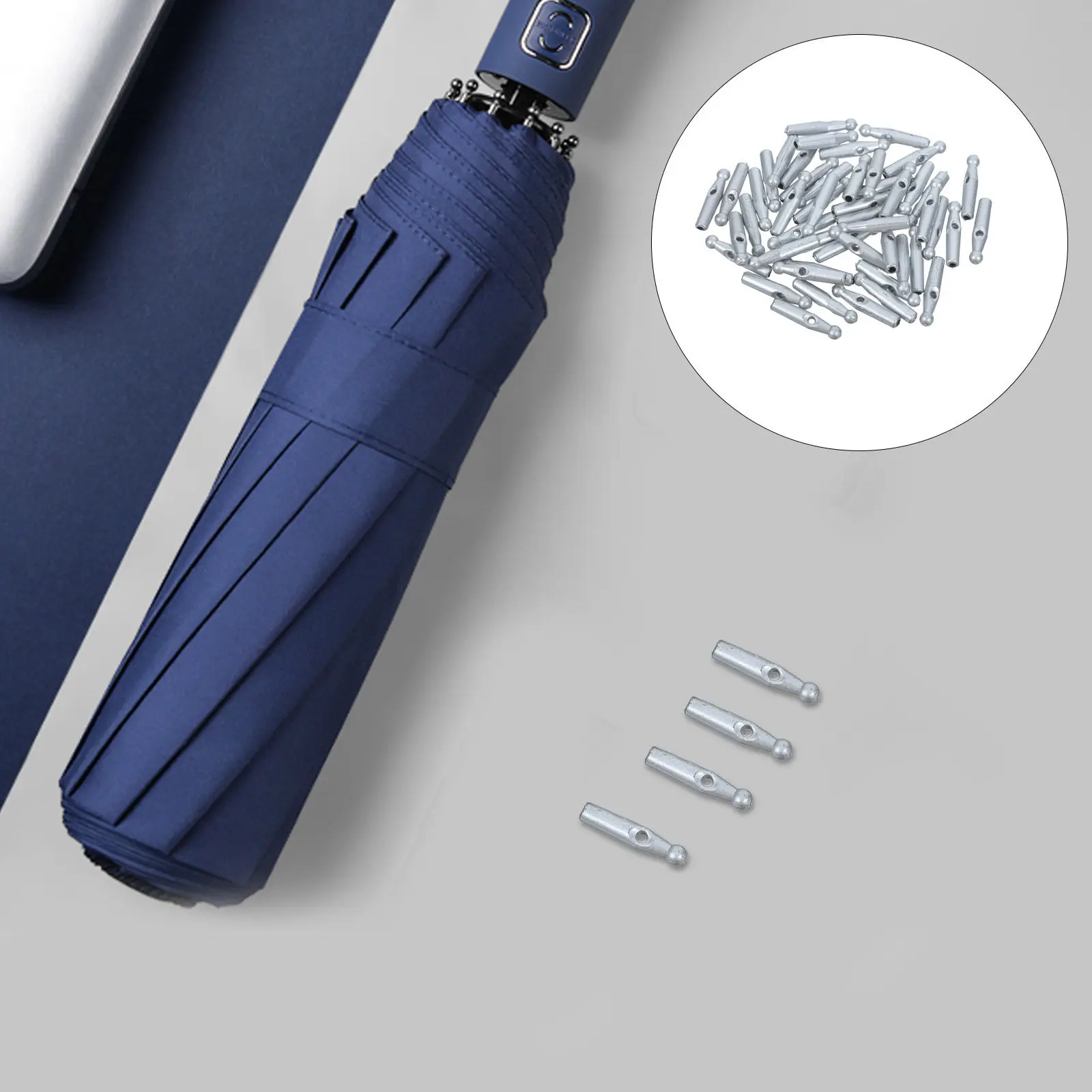 

50Pcs Plastic Umbrella Tail Beads Folding Patio Umbrella Repair Parts Replacement End Tips 2Mm Hole Dia Bone Caps Silver