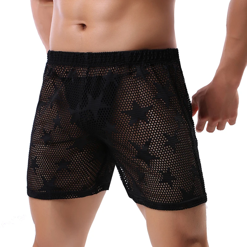 Long Boxer Man Quick Dry Men\'s Panties Mesh Shorts Men Underpants Sexy U Pouch Underwear Male Lingerie