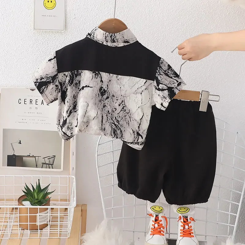 Summer Children Boys National Style Children's Clothes Shirt Shorts 2pcs/Set Toddler Fashion Clothing Tracksuit 1 2 3 4 5 Years