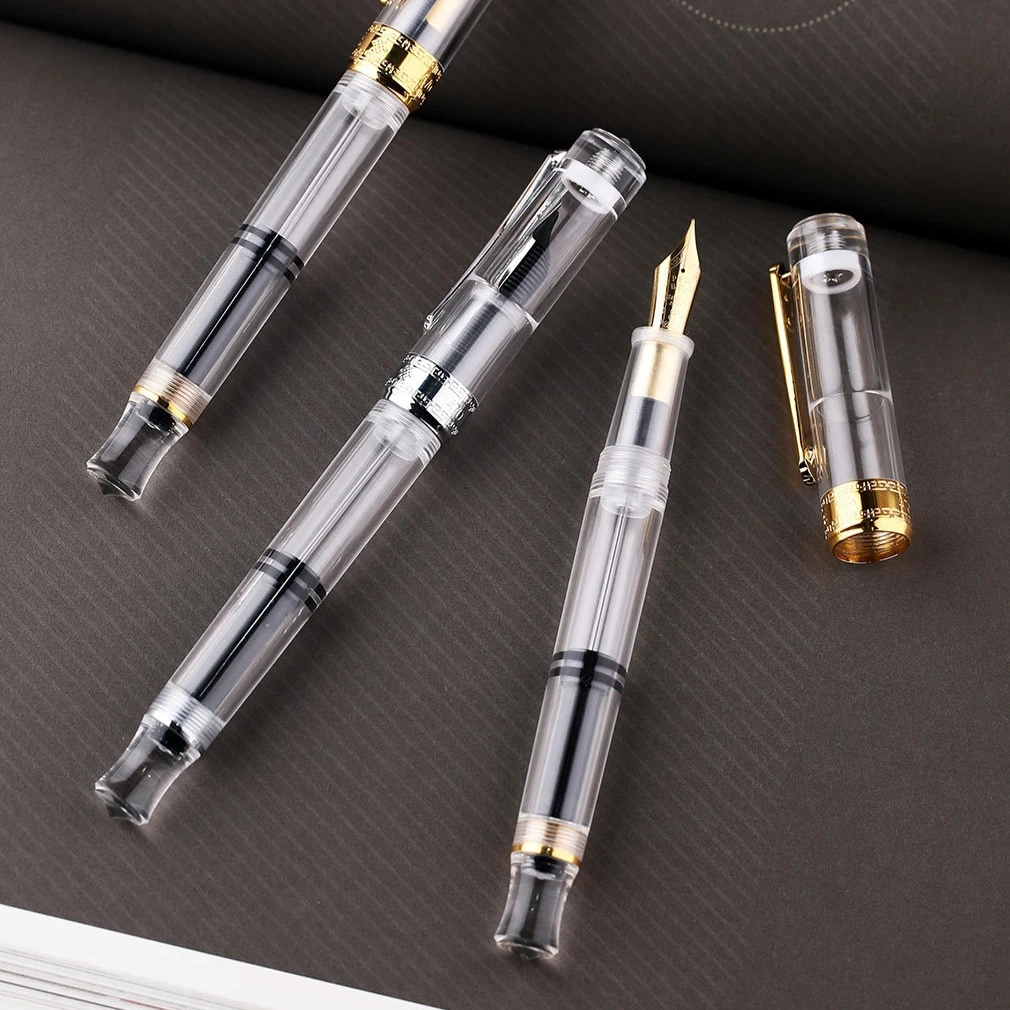 

Penbbs 470 Resin Piston Fountain Blade/Round F Nib Demonstration Pen Acrylic Design Transparent Calligraphy Student New Version