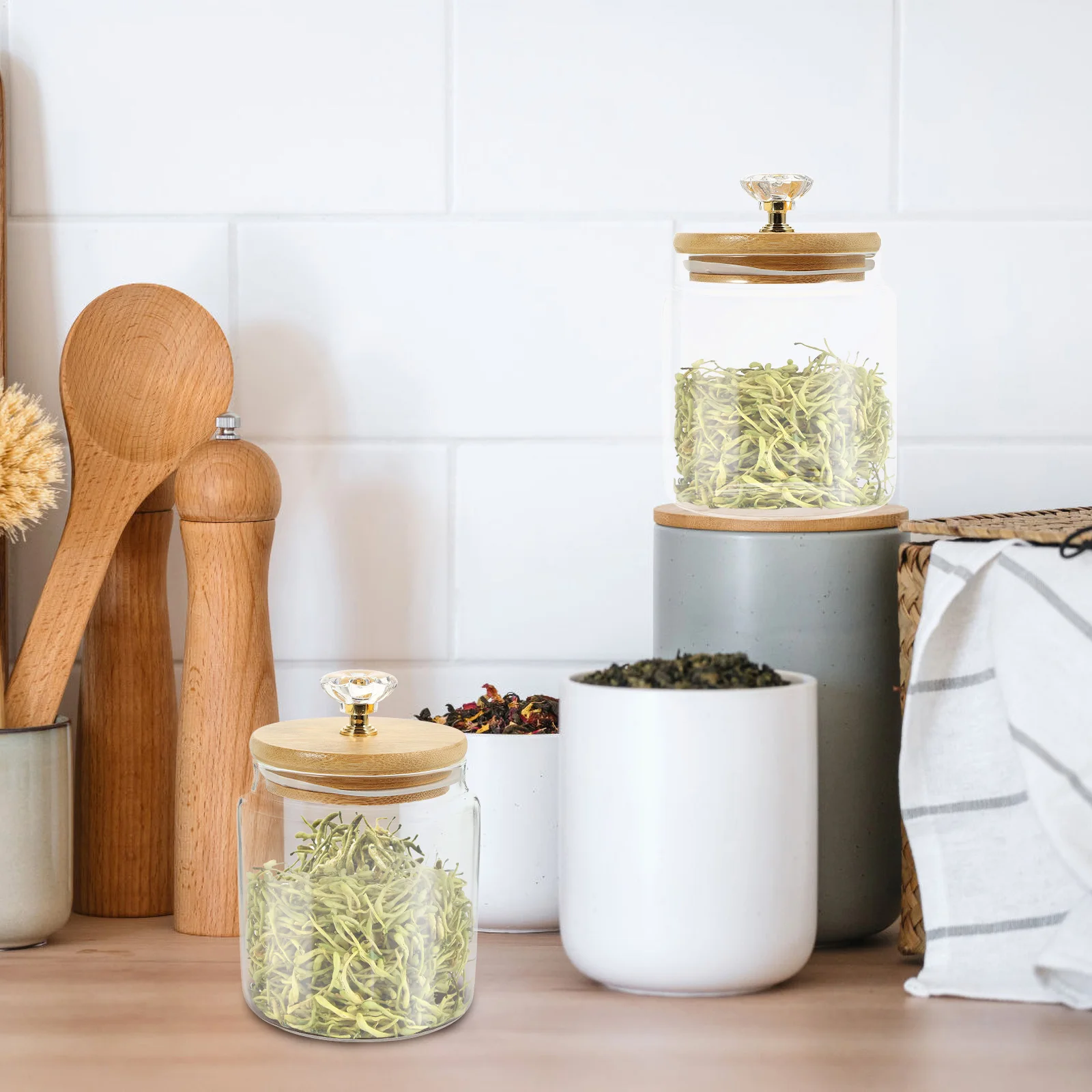 

2pcs Glass Canisters Transparent Storage Jars Household Container Kitchen Supplies Compact Sealed Jar For Tea Leaves Candy Nut