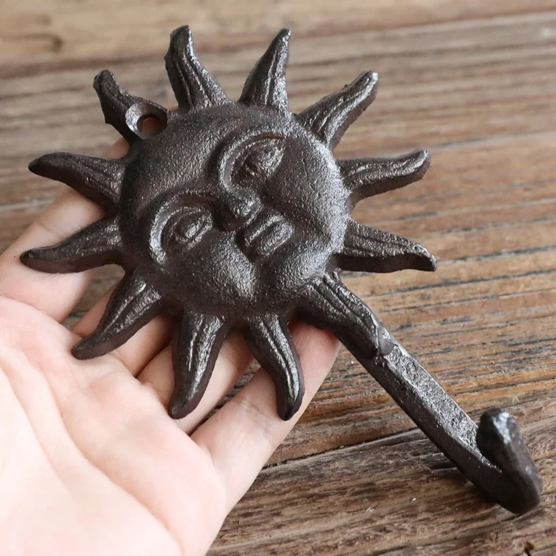 Cast Iron Process Moon Sun Hook Wall Decoration Restaurant Bar Cafe Retro Creativity The Wall Pendant Clothes Decorative Hooks