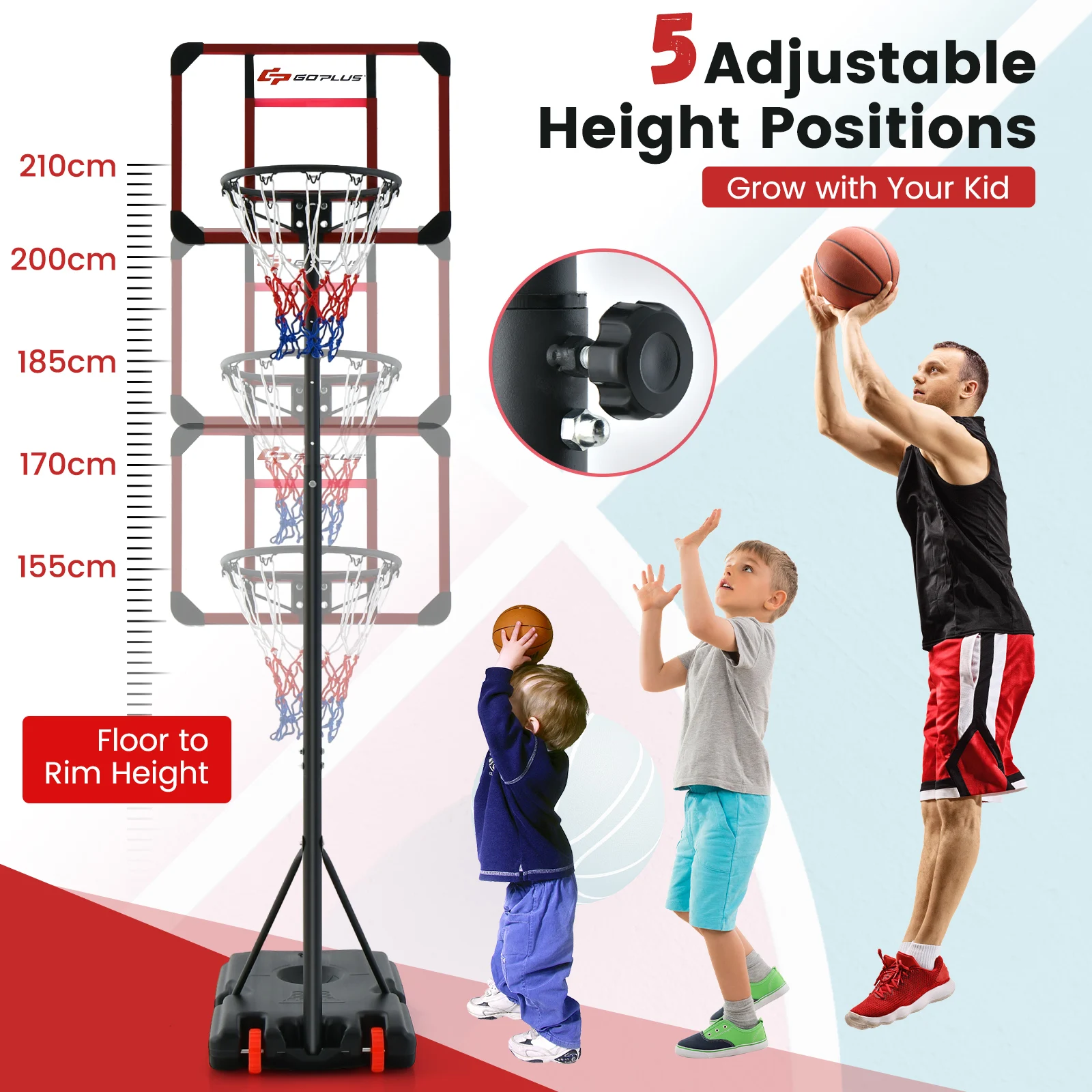 DORTALA Height Adjustable Basketball Hoop Stand, Basketball Hoop & Goal Set with Wheel