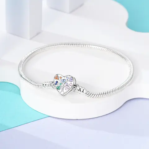 Nytt i 925 sterlingsilver med ormkedja, hjärtformad zirkonlås, armband som passar Pan Charms-pärlor, mode, gör-det-själv-smycken, presenttillverkning 10 best sales Tillverkad i Italien - №8