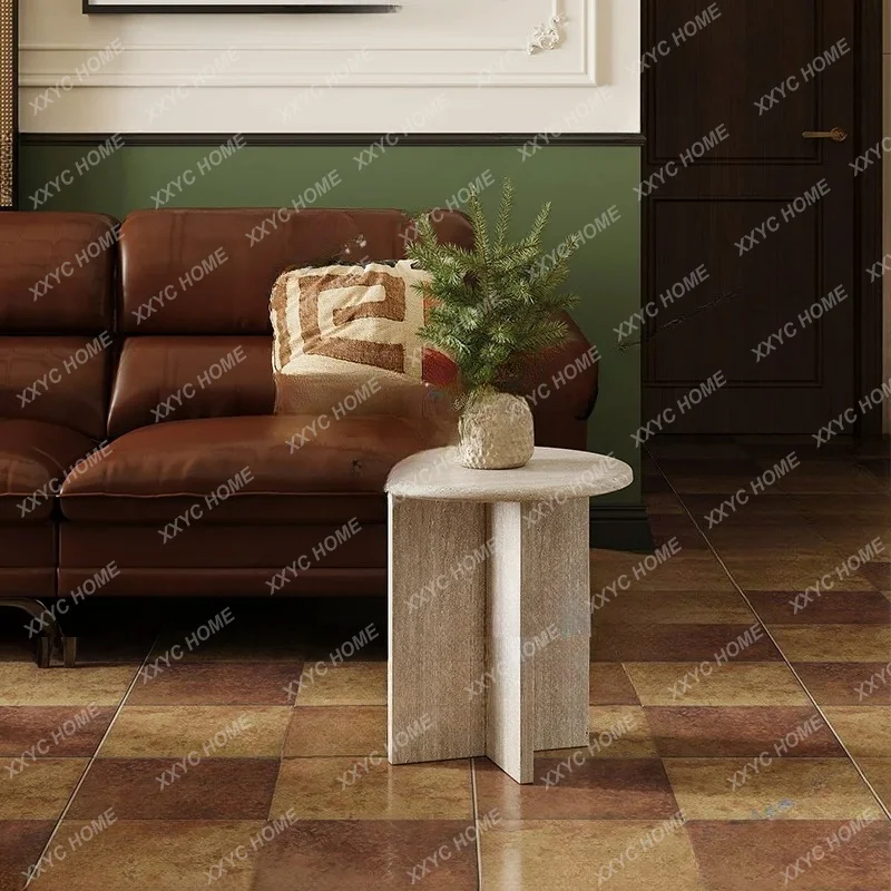 Travertine edge few household living room sofa small round few balcony simple marble small coffee table