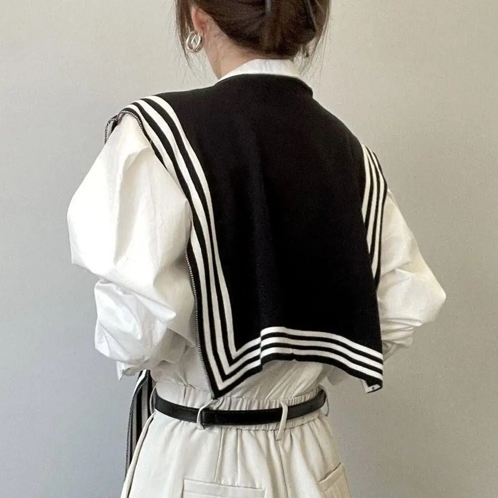 1PC Black White Striped Shawl High-end Small Shawl For Women Striped Outer Shirt Knitted Fake Collar Knitted Scarves view 6